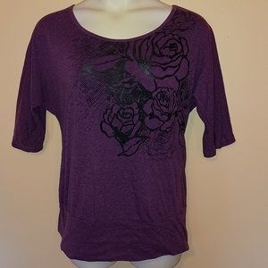 Purple dolman top w/ sheer Black Rose design